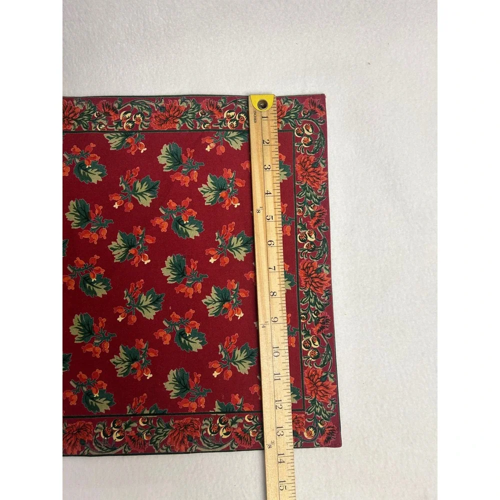 Holiday Cottagecore April Cornell OS Red Holly Berry Cotton Placemats Set 6